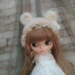 くま耳帽子　くすみピンク　ブライス