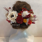 wine red white gold tulle ribbon ヘッドドレス 成人式 卒業式  髪飾り