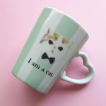 値下げ￥1500→￥1000《限定1個》『僕は猫』 ハートハンドルマグカップ1個 ミントグリーン