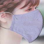 快適マスクꫛꫀꪝ✧‧˚2021❣️ペイズリー刺繍レースデザイン(ラベンダーパープル)立体マスク 選べる裏布：抗菌、抗ウイルスダブルガーゼ／大人サイズＭ・Ｌサイズ  