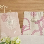 片手で簡単⭐︎パックンポーチ　レース柄　ピンク　鳥