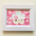 🌸透明水彩画「桜さくら 」 水彩画イラストミニ額  犬　サクラ　入園入学　プチギフト　春 🌸