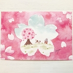 🌸透明水彩画「桜さくら 」 イラストポストカード 2枚セット 春　入園入学　入学式　バレンタインカード　犬🌸