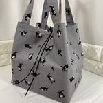 コンパクトエコバッグ(ねこ柄　グレー)