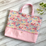 レッスンバッグ ハンドメイド　女の子　花柄　マチあり 通園バッグ 絵本バッグ　ピンク　リボン　レース