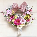  No.wreath-15284★ひな祭りリース21-(3) ハート型うさぎ雛　36x33cm・アートフラワー/造花リース/大型リース
