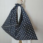 送料込♡レジかごサイズ♡でっかいあずま袋♡幾何学柄/インクブルー