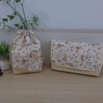 【横入れお弁当袋】【コップ袋】ナチュラルうさぎ花柄　ランチ2点セット