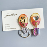 glass oval colorful heart Earrings