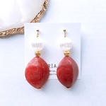 ♢red×perlピアス/イヤリング♢　大ぶり/パール/レッド/マーブル/アレルギー対応/サージカルステンレス