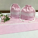 お弁当3点セット(薄いピンクギンガムチェック)コップ袋、お弁当袋、ランチョンマット