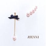 【アシンメトリー】Pink♡Navy：大人可愛いリボン🎀5連ピアス（イヤーカフ風）