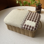 蓋つきカゴ（小）綿麻　チェック　茶　クラフトかご   蓋つきカゴ