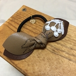 ribbonレザー ヘアゴム レース ダブル ブラウン