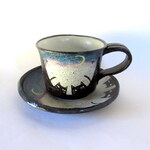 奥田茜　コーヒーカップ＆ソーサー＊茜色の月夜の猫A