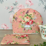 ❤︎　ヒラヒラ蝶と薔薇モチーフ　♥　ティーコゼ& ポットマット　お揃い　❤︎  ピンク　薔薇柄　❤︎