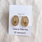 dry flower pink 楕円 earring/ドライフラワー  レジン