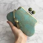 タッセル付き　mini 財布　刺繍　ブルー　親子がま口　がま口財布　