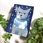 手描き 猫の木箱 小物入れ 原画 手書き 猫  絵 絵画 イラスト アート 冬 ウィンター