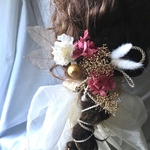 カシスレッドの紫陽花と飾り紐のヘッドドレス　結婚式　成人式　卒業式　髪飾り