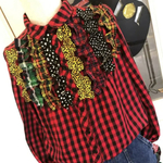 【元気のおすそ分けSALE】フリフリリボンなチェックシャツ★レッド