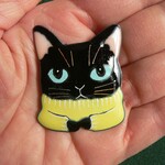 七宝焼・セーターを着たくろねこ（黄色）