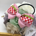 2月の新作SALE♡麻の葉柄×淡いピンクのちりめん風♡ダブルリボンのヘアゴム