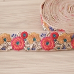 インド刺繍リボンᢂvivitサークルフラワーホットピンク　インド刺繍/インドリボン/刺繍リボン/シルクリボン/トリム/ブレード/ジャガード/ジャガードリボン/チロリアンテープ/レース/チュールレース