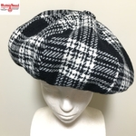 ハリスツイード 白黒 チェック ハンドメイド ベレー帽 Harris Tweed / 英国 ウール タータン キャスケット ビッグ 50s 60s ビンテージ Beret