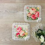  ❤︎　インテリアにもなるコースター　2枚セット　❤︎  ホワイト　薔薇柄　❤︎