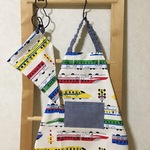 【在庫限り】【120】電車・新幹線☆子供エプロン＆三角巾＆巾着袋
