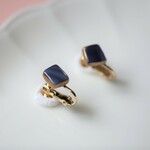 金継ぎｘステンドグラス イヤリング（ブルーグレイ、ダイヤ)