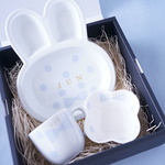 48_出産祝いに♡名入れ うさぎさん ベビーキッズ食器3点セット ブルー_ギフトBOX入り 離乳食 お食い初め 誕生日