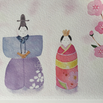 「おひなさま」水彩画イラスト