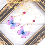 ～clear    butterfly～フックピアス【ピンク×ディープブルー】