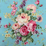 ❤︎2410-11Ｃ♥　112ｃｍ×50ｃｍ～　❤︎ 　ブルー系　薔薇柄　生地　 キルトゲイト　❤︎