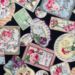 ❤︎2410-13Ｅ♥　112ｃｍ×50ｃｍ～　❤︎  ブラック系　薔薇柄　生地　キルトゲイト　❤︎