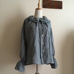 ウォッシャブル加工リネン千鳥格子で作ったラッフル襟＆ラッフル袖ブラウス