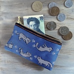 【ごろりん　にゃんこ】畳縁　ぺたんこ　ミニポーチ　カードケース　小銭入れ　猫　青