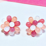 つぶつぶなお花 ピアス イヤリング 【ミックスピンク】