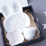62_出産祝いに♡名入れ うさぎさん ベビーキッズ食器3点セット ドット グレー_ギフトBOX入り 離乳食 お食い初め 誕生日 ハーフバースデー 女の子