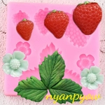 3サイズのイチゴのシリコンモールド  お花と葉っぱ付き 新品 粘土 石膏