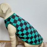 大型犬服フリース黒グリーン格子柄