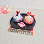 つまみ細工 おひなさま・お雛様・ひな祭り 《うさぎ/赤耳》 / ちりめん　ミニ飾り
