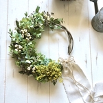 送料込み:アンティーク紫陽花ドライフラワーハーフリース:グリーン