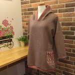 ウールヘリンボーン  フード付きチュニック  お花ポケット