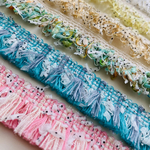【50㎝〜】ドット柄  フリンジ  レースリボン　レース　ブレード　パステルカラー　カラフル　フリンジレース　　lace ribbon handmade madeinJapan