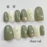 【送料無料】ネイルチップ/付け爪/緑/グリーン/カーキ/ゴールド/シェル/シンプル/綺麗/大人可愛い/結婚式/ブライダル/ドレス/春/夏/秋/冬