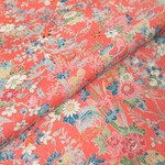 サーモンピンク 四季花模様 正絹緞子生地 丹後ちりめん No.22【50cm×36cm】着物の解き 和布 silk100%