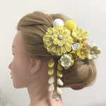 つまみ細工髪飾り　黄色×白